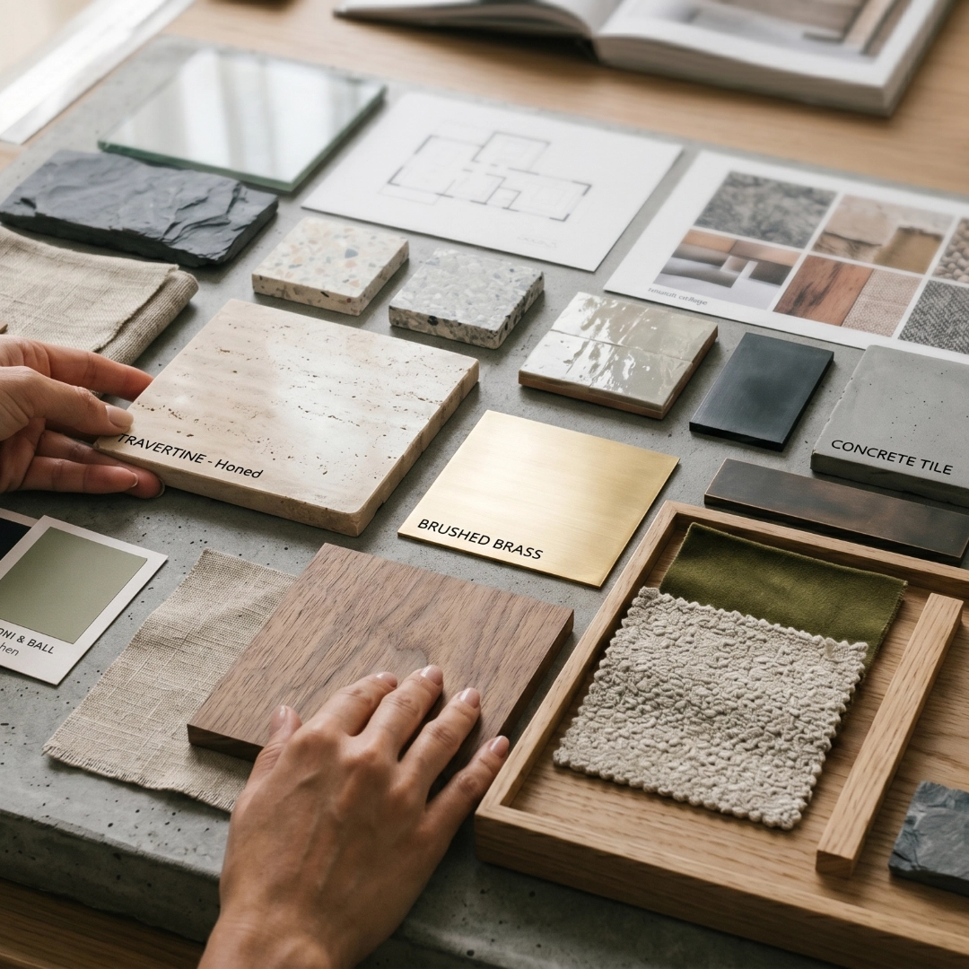 Moodboard de materiales, texturas y acabados arquitectónicos